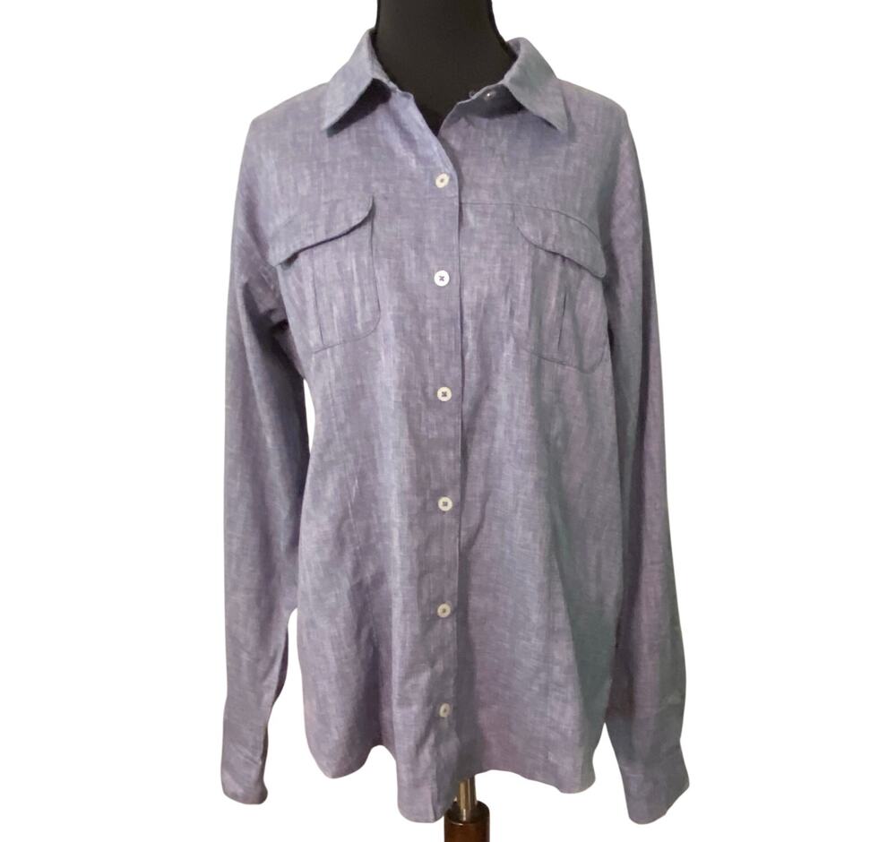 Magellan Outdoors Fish Gear Blue Button Front Fishing Shirt Women’s L Boating